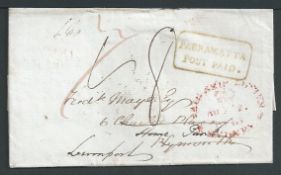 New South Wales 1843 (Aug 21) Entire from Parramatta to Plymouth (England), redirected to Devonport