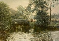 Original oil The Old Wooden Bridge, Nairn by Andrew Welch Scottish bn 1947