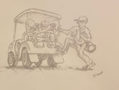 Graham McKean original signed pencil drawing “golfing buddies”