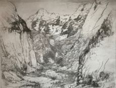 Donald Shaw Maclaughlin (Canadian 1876-1938) “Lauterbrunnen” Swiss Alps signed etching
