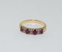 9Ct Gold 4 Ruby & Diamond Half Hoop Ring