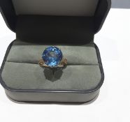 9Ct Gold Round Blue Topaz Ring