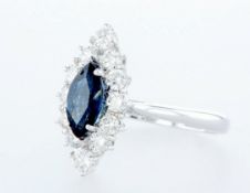 18 kt. White gold - Ring - 1.22 ct Sapphire - Diamonds