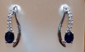 9ct (375) White Gold Sapphire & Diamond Stud Drop Earrings