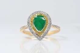 Emerald, Yellow & White Diamond Ring