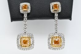 Cognac, White & Yellow Diamond Earrings