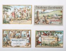 4 kolorierte Weinetiketten: 1x Rauenthaler, 1x Ockenheimer Hasenbrunnen (Georg Merz,