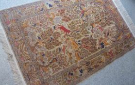 Ghom, Gartenteppich (Iran), Seide, feine Knüpfung, ca. 163 x 110 cm. Gewaschen.