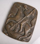 Bronzeplatte, Darstellung des Hl. Georgs als Drachentöter, re. u. monogrammiert 