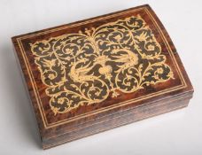 Deckeldose wohl für Zigarren (19. Jahrhundert), Wurzelholz, Deckel m. feinen Intarsien ausAhorn, ca.
