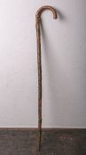 Spazierstock aus Weidenholz, halbrundes Modell, Beschlag m. ca. 31 Messingplaketten, u.a.
