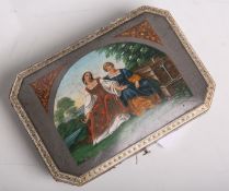 Necessaire-Nähzeug (wohl um 1850), rechteckiger Kasten m. abgeschrägten Ecken, der Deckelm. einer