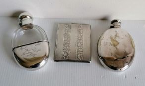 A 19th century German silver 800 hip flask with screw cap, faceted decoration by Wilhelm Binder,