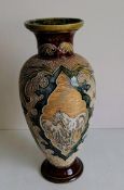 A Doulton Lambeth polychrome stoneware vase by Hannah and Florence Barlow of baluster form, slip-