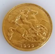An Edwardian gold half-sovereign, 1909