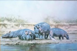 After David Shepherd, HIPPO HEAVEN, print, signed in pencil and dedication verso, framed and