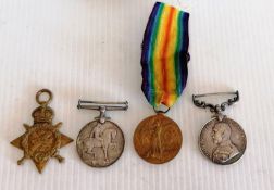 WW1 1/Hampshire Meritorious Service Medal Group of Four, 1914 Star, 1914-19818 MEDAL, GREAT WAR 14-
