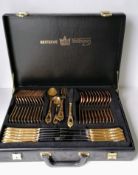 Two cased Solingen chrome nickel steel canteens of cutlery covered in 23/24 ct gold, settings for