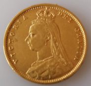 A Victorian shield-back gold half-sovereign, 1892