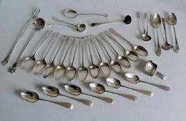 A George III set of twelve crested teaspoons, two salt spoons and a ladle by George Smith IV,