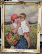 Indistinctly signed, Hungarian early 20th century, MOTHER and CHILD, oil on canvas, 110 x 75 cm