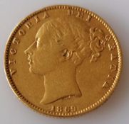 A Victorian gold full-sovereign, 1869