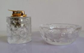 A mid-century Lalique 'Tokyo' ashtray and matching lighter (Ronson) with frosted and clear glass