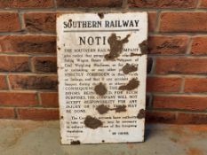 Southern Railway Notice, Original Vintage Enamel Sign