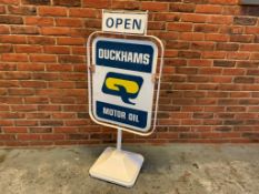 Double Sided Duckhams Q Motor Oil Open/Closed Sign on Stand