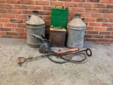 2 Galvanised 2 Gallon Cans, 2 Two Gallon Petrol cans etc
