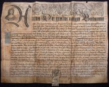 QUEEN ANNE ( 1665-1714 ) : Large folded Indenture on vellum,