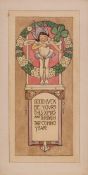 FAIRIES : original watercolour greetings card by ETHEL LARCOMBE, size 225 x 120 mm, c1920.