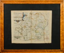 KIP, William : Hertfordiae - hand coloured map, size 345 x 280mm, f & g in a birds-eye maple frame,
