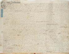 GEORGE 1 : Large vellum indenture signed, between the mayor of Totnes and John Furneaux, shoemaker,