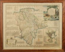 BOWEN, Emanuel - An Accurate Map of Devon Shire Divided into its Hundreds: hand coloured map,