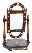 A 19th Century Indian lacquered and ivory applied platform toilet mirror: with triple mirror plate