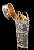 A 19th century silver gilt necessaire,: unmarked, of traditional tapering design,