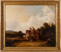 William Shayer Snr [1788-1879]- A gypsy encampment with figures, pony, donkey and dog,