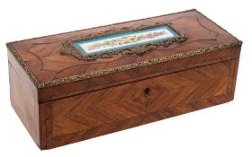 A 19th Century French kingwood crossbanded and brass strung glove box: of rectangular outline,