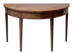 A pair of George III mahogany and inlaid D-end sections of a dining table:,