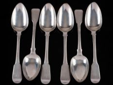 A set of six George III silver Fiddle pattern tablespoons, maker William Eley,