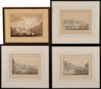 British School 18/19th Century- St Goar & Castle of Rheinfall,:- pen, ink and wash drawing, 16.