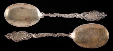A pair of Victorian Continental serving spoons, bears import marks for E.J.