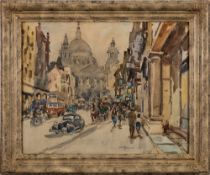 * Guilio Falzoni [1900-1978]- St Pauls,:- signed, watercolour, 38 x 49cm.