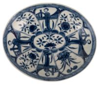 A rare First Period Worcester oval spoon tray: painted in the 'Arcade' pattern [I.A.