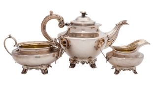 A matched 19th Century silver three-piece tea service, various makers, London, 1829,