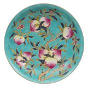 A Chinese famille rose peach dish: enamelled with branches of peaches,