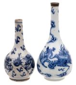 Two Chinese blue and white rosewater sprinklers: both of globular form with slender neck,