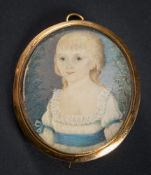 An early 19th Century oval portrait miniature portrait brooch: depicting a young girl with blonde