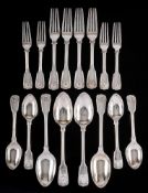 A Victorian silver Fiddle, Thread and Shell pattern part flatware service,